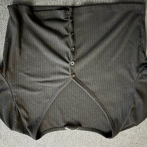 Black Ribbed Button-Up Top